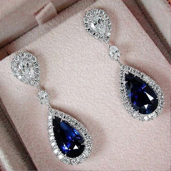 QingHai Mode Rund Droppformad Strass Hängande Örhängen Bröllopsfest Smycken Present Blue