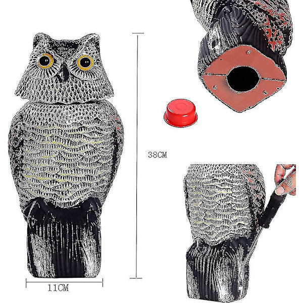 Uggla Med 360 roterande huvud Skrämma Fåglar / Duva / Mås / Kråka Plast Uggla Realistisk Uggla Statyer Uggla Utomhus Trädgård Uggla Uteplats Uggla Dekor Uggla Gräsmatta Owl