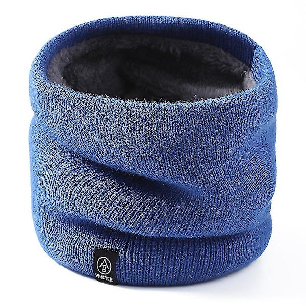 Vinter dubbellagers halsvärmare stickad fleecefodrad Circle Loop Scarves Blue