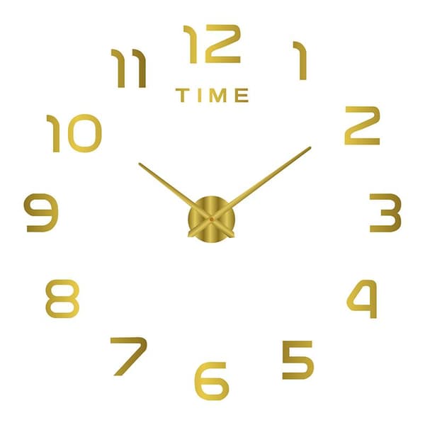 Bedroom Decoration Clock Large 2D Wall Clock Acrylic Mirror Sticker Gold