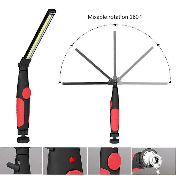 Bærbar COB LED Lommelykt USB Oppladbar Arbeidslampe Vanntett Lanterna Lampe Verksted Nød Camping Belysning Lommelykt Red