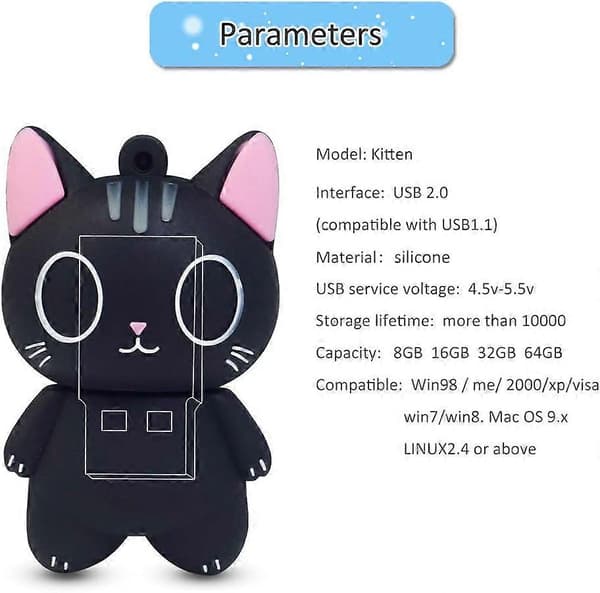 Clusb 32go katt, USB-minne i silikon (32go, katt)