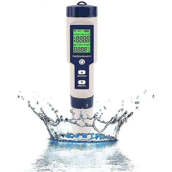 5 i 1 Elektronisk PH-måler, Måler pH & TDS & EC Salinitet & Temperatur Vandkvalitetstester, LCD-skærm
