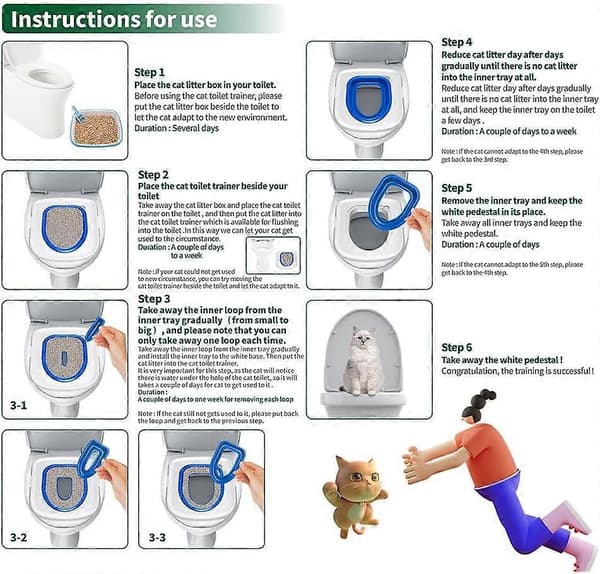 Kattetoilettreningssæt, genanvendelig plastikkattetoiletttræner til kæledyr, kattebakker Grey