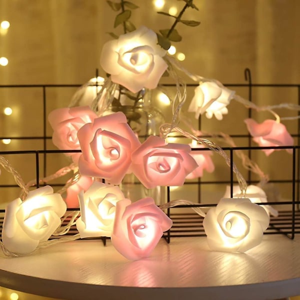 Rose String Lights 40 Led Stack Powered Rose Blomma Varm Vit Rose Fairy Light Romantisk Hem Trädgård Dekoration Bröllopsfest Alla hjärtans dag Jul