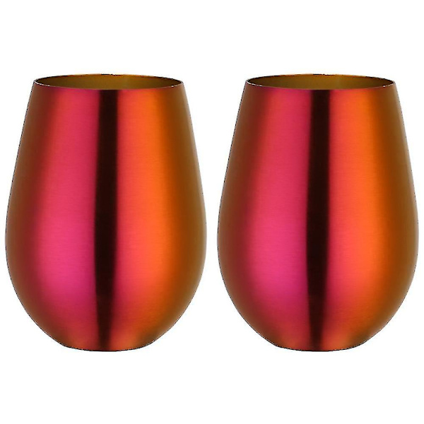 2 stk Vinglass Rustfritt Stål Stemløst Vinglass Til Reise Magic Red