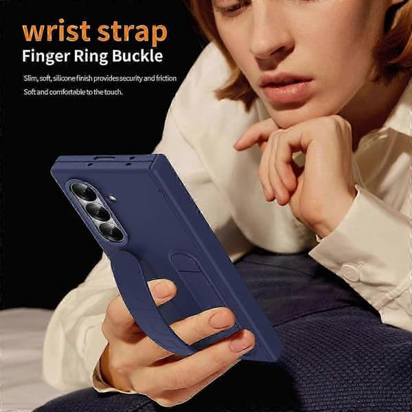Galaxy Z Fold7 5G Skal med Stöd & Armband - Hårt PC Skyddande Telefonskal Blue
