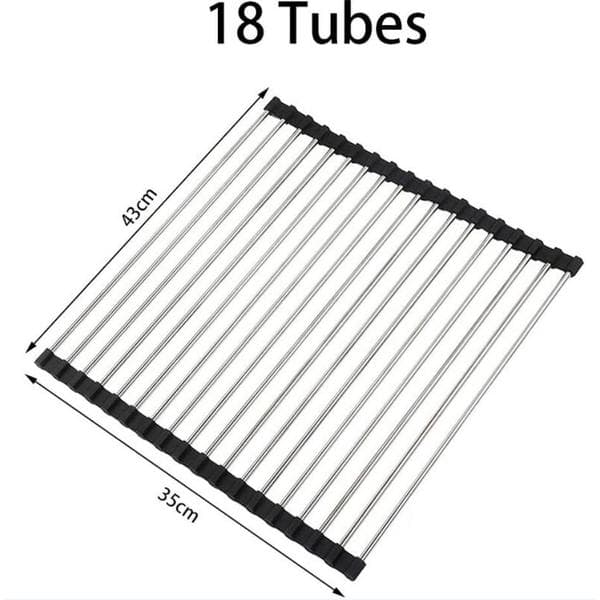 Stainless Steel Dish Rack for Sink Foldable Dish Rack Practical Dish Drainer-43*35cm, Black, 1pc