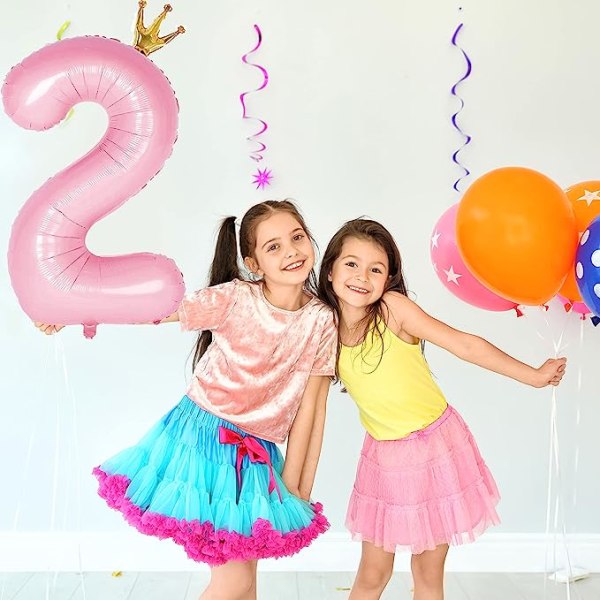 2 ballonger med krone, stor ballong 101,60 cm, dekorasjon til 2. bursdagsfest gir to bursdagslogo-dekorasjoner, rosa