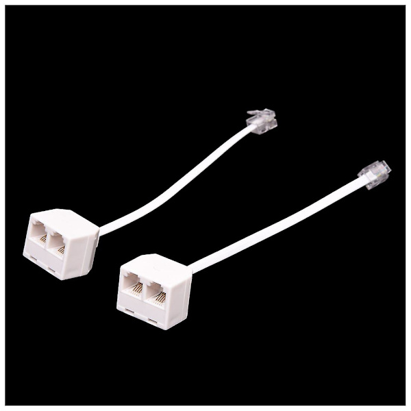 2 stk 6p4c Rj11 Dual hun til han telefon kabel splitter adapter White