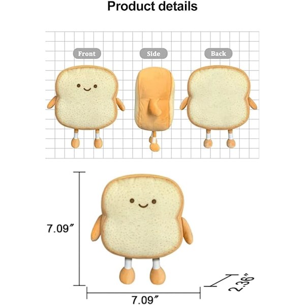 Toast brödkudde, rolig brödform plyschleksakskudde, liten söt fylld plysch rostat brödsoffa kudde, inredning för vuxna hem i sovrummet för barn (gyllene)