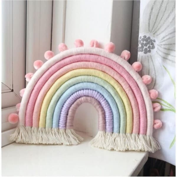 Regnbue Macrame Vægtæppe - Børnevægdekoration - Boho Stil Multicolour