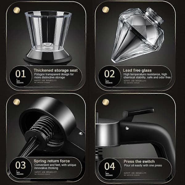 200 ml honningdispenser med stativ diamantformet glas stor kapacitet oliedispenser multifunktionel olieflaske køkkentilbehør Black