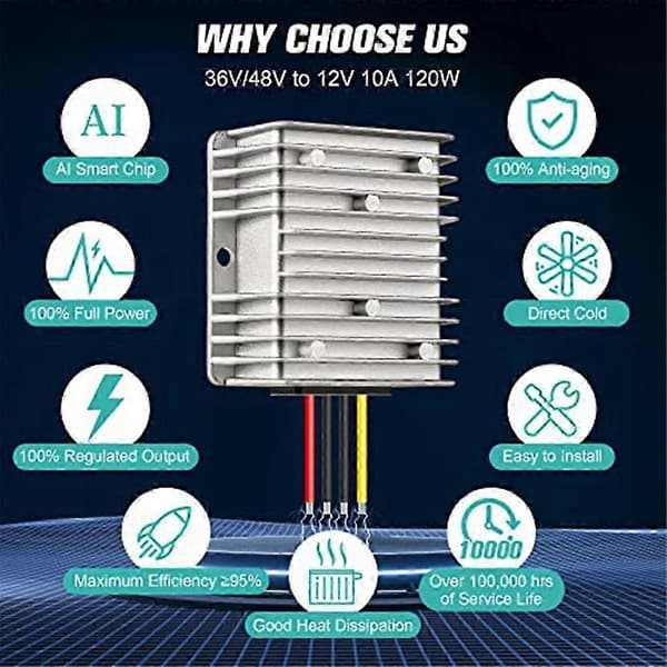 12V 10A 120W DC DC-konverter spændingsregulator til golfvogn bil o Universal strømstabilisator