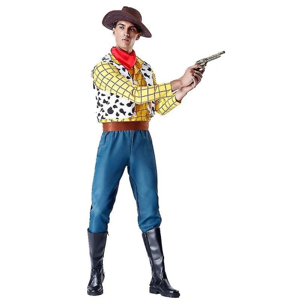 Cosplay Story Woody Costume Sets Cowboy Julklänning Unisex Sheriff's Halloween Carnival Dress Up Party Toy Scen Prestanda Hög kvalitet Man XL