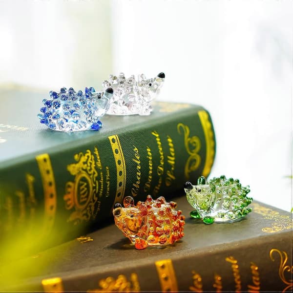 4 st blåsta glas igelkottfigurer Mini glasdjur Handblåst färgglad glaskonst Igelkott samlarobjekt present heminredning