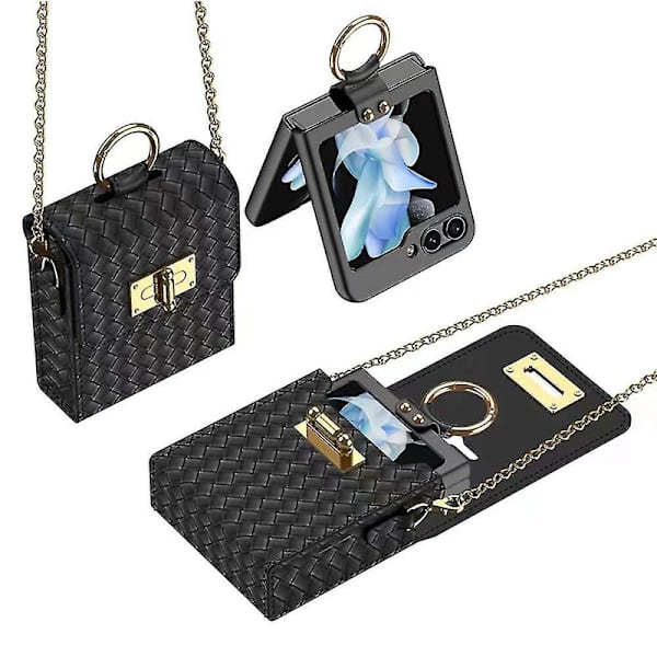 Vævet tekstur Crossbody Telefonetui Pung Håndtasker Med Rem Til Samsung Galaxy Z Flip 5 Black