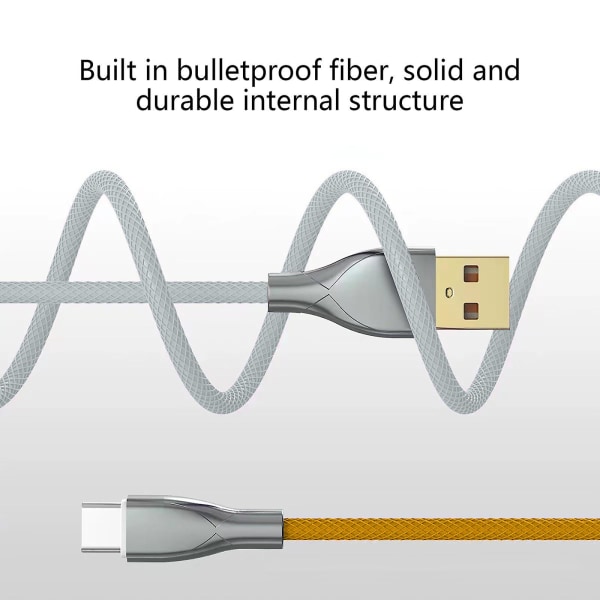 Kveilet Usb C-kabel for spilltastatur Dobbeltermet mekanisk tastaturkabel med avtakbar metall 1,5 m usb-c til usb-a Yellow