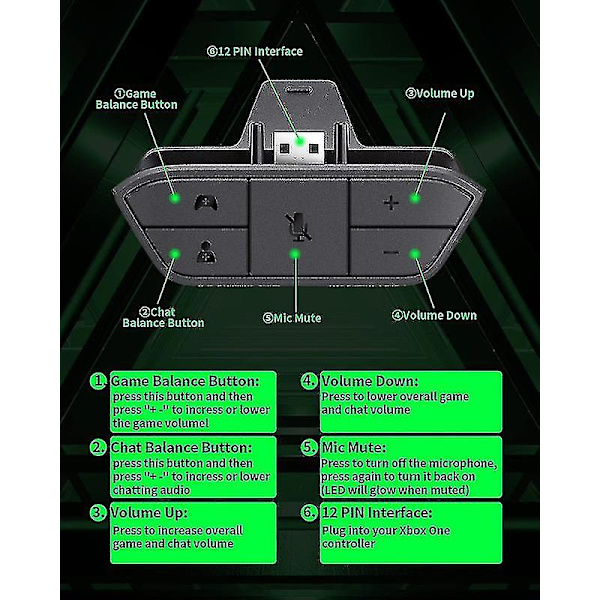 Stereohodesettadapter Lydmikrofonhodetelefonkonverter for Xbox Juster lydbalansen