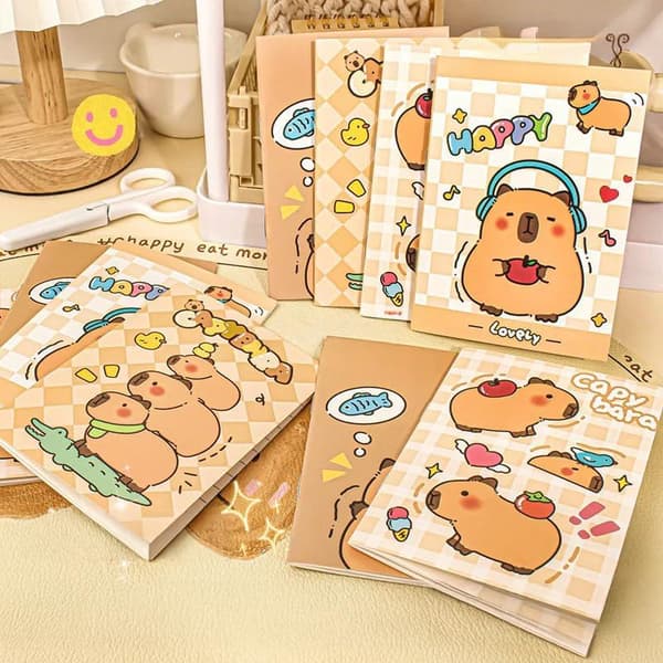 Capybara 5-pak lomme notesbøger, 4 designs, 8,2 x 12 cm, mini vandtætte notesbøger til kontor, skole, elevpriser (tilfældig stil)