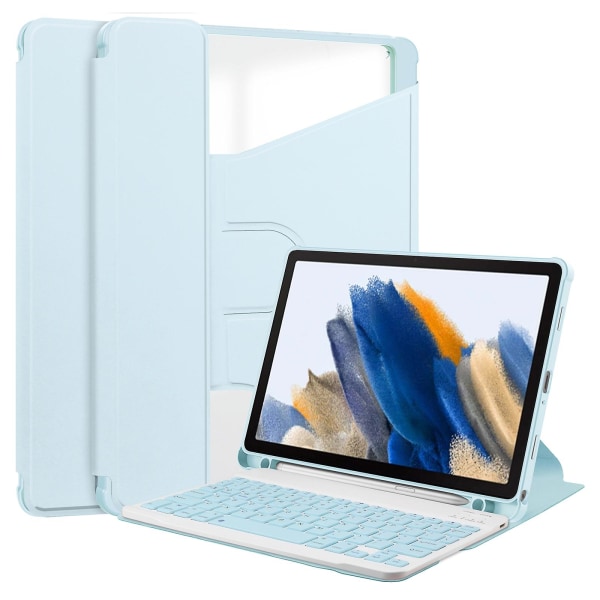 Tablettaske til Samsung Galaxy Tab A9+, med Bluetooth-tastatur Roterende Stand Pu+acrylcover Sky Blue