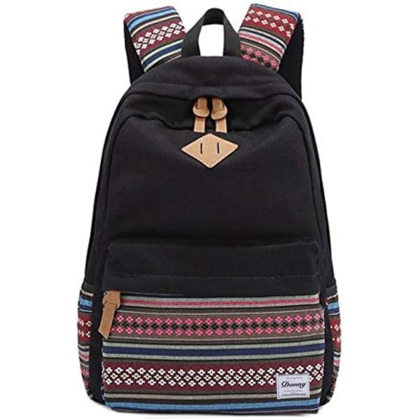 Ryggsäck Retro Färgglad Randig Skolväska Ungdom Lätt Söt Vattentät Casual Ryggsäck Skolryggsäck Svart