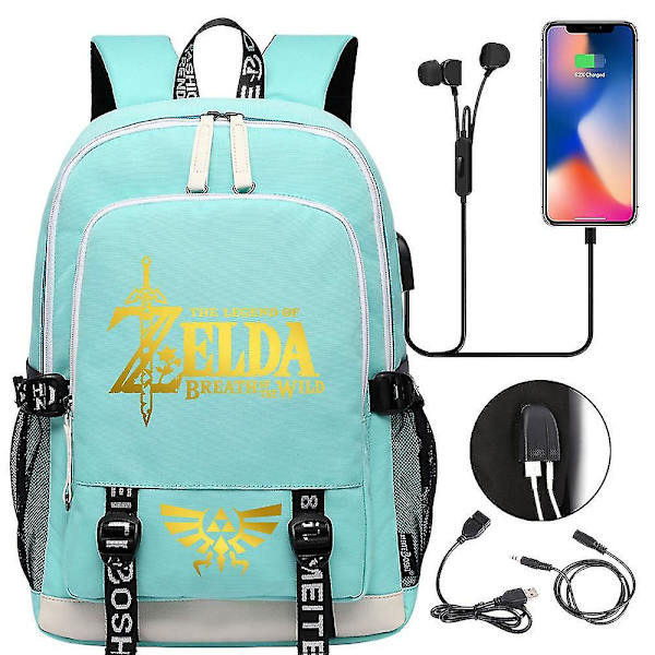 Zelda USB portti kannettavan tietokoneen reppu - Tyylikäs koulukirjalaukku faneille, matkustamiseen ja casual - Ominaisuudet Sisäänrakennettu USB portti - Kätevä tietokonelaukku & Tre 4