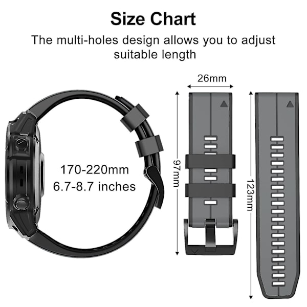 Rem til Garmin Fenix ​​6x, lettilpasning af bløde silikonebånd Udskiftning til Fenix ​​7x/fenix 6x Pro/fenix 5x/fenix 5x Plus/descent Mk2 Red Black