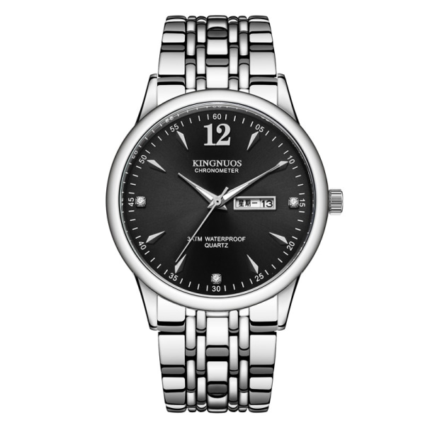 Mode par stålbälte vattentät dubbel watch Silver watchband black dial Suitable for men