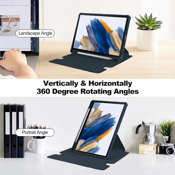 Nettbrettetui til Samsung Galaxy Tab A9+, med roterende Bluetooth-tastaturstativ Pu+akryldeksel Dark Blue