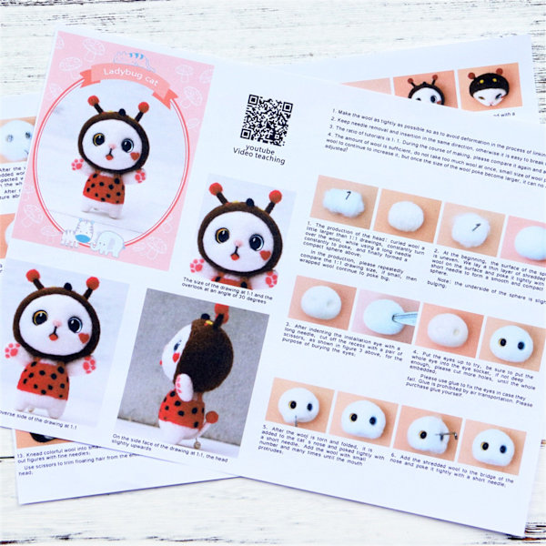 Söt kattmönster Handgjorda DIY Poke Wool Filts Material Produktionspaket