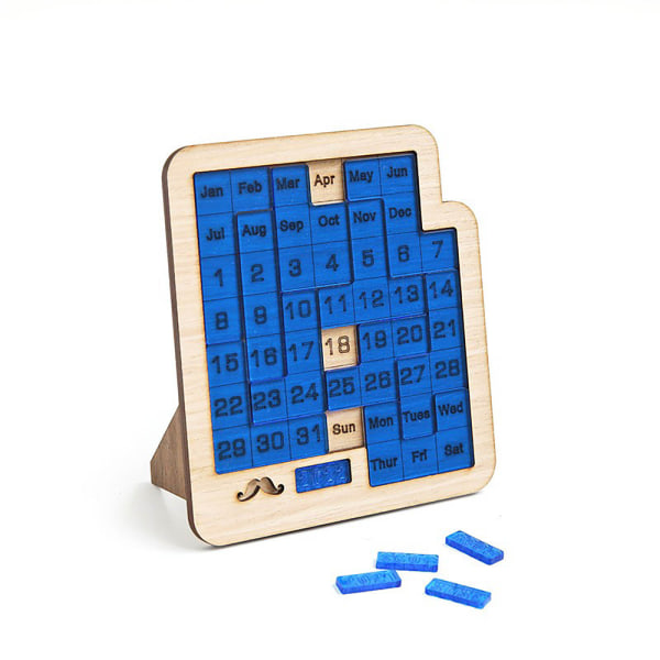 Daglig kalender-puslespil-Træpuslespil for børn Voksne-Et puslespil til at udfordre 365+ Dato, Office Logic Puzzle Calendar Brain Game Blue One Size