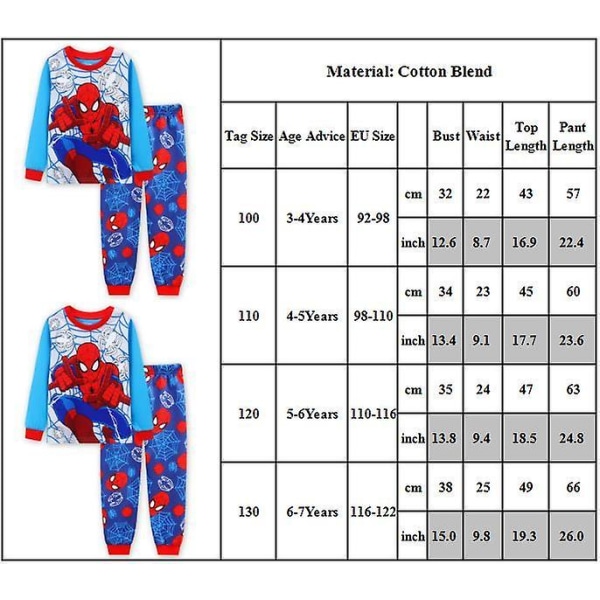 Barn Pojkar Spiderman Långärmad Pyjamas Set Nattkläder Nattkläder Super Hero Pjs Outfits 4-5 Years