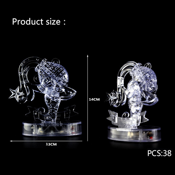 3D Krystal Puslespil Stiksav Clear Tolv 12 Constellation Astrolog Flash LED-lys B
