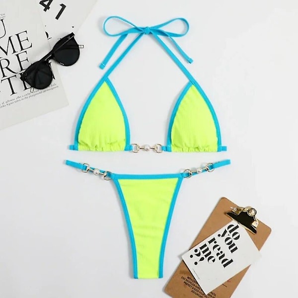 Sexig TwoPieces Bikini Set Dam Slumpmässigt print Bikini Set Push-Up Baddräkt Sandstrand Badkläder Baddräkt Green M