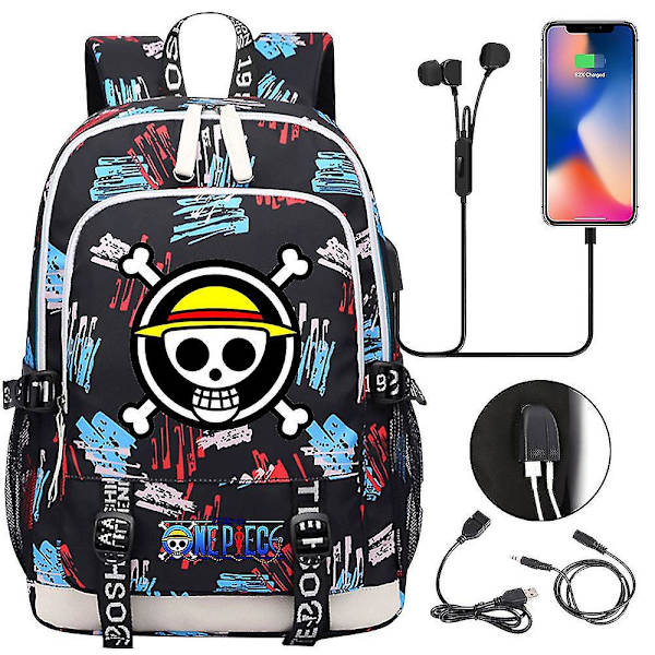 Teini-ikäisten perus- ja yläkoululaukku - yksiosainen printed USB koulureppu miehille ja naisille - casual matkareppu 6