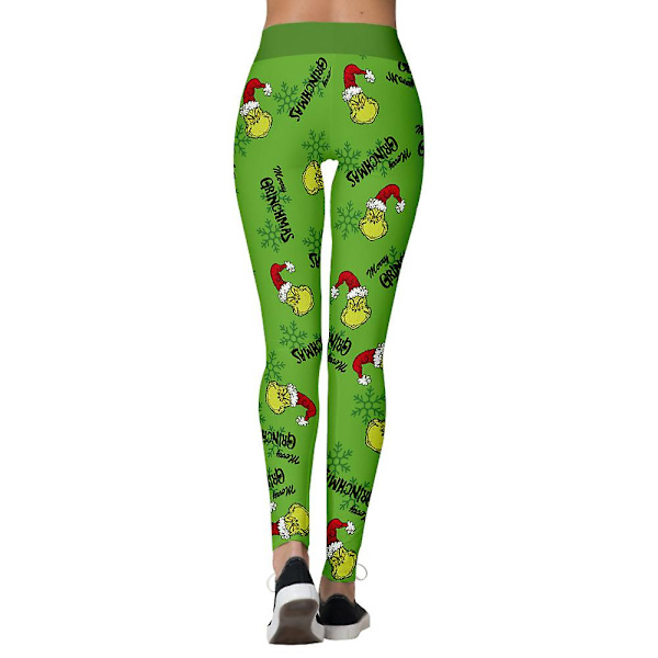 Jul Kvinnor Leggings med hög midja Randig The Grinch Snowflake Printed Stretch Skinny Pants Julpresent A M