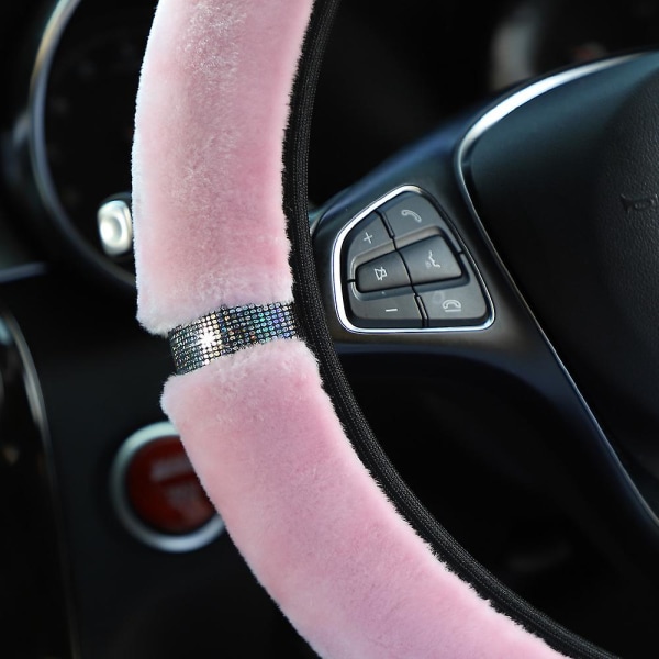 37-38cm Pehmeä tekojalokivi auton ohjauspyörän cover talvisisustustarvikkeet Ohjaussuojus Naisten automuotoilu - Ohjaussuojukset Light Pink