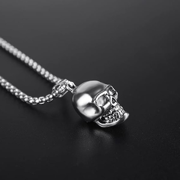 Skull Anheng Halskjede Gotisk Halloween Tilbehør for Kvinner Menn Punk Tilbehør for gutter Julebursdagsgaver til gutter Silver