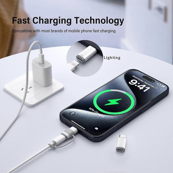 4-pak Lightning til USB C-adapter til iPhone 15/16/17/17 Pro Max/Plus, Samsung