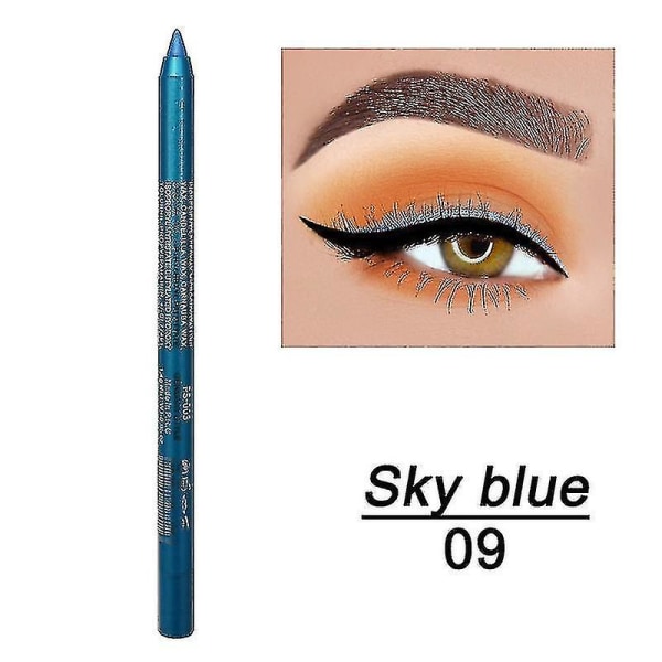 14 farver Langtidsholdbar Eye Liner Blyant Vandtæt Pigment Blå Brun Sort Eyeiner Pen Øjenmakeup Kosmetisk 09 Sky Blue