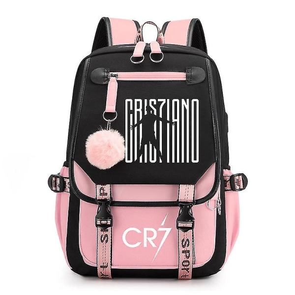 Cr7 Barn Flickor Pojkar Skolväskor Dam USB ryggsäck Canvas Tonåring Bagpack Packsack Stundent Bookbag 5