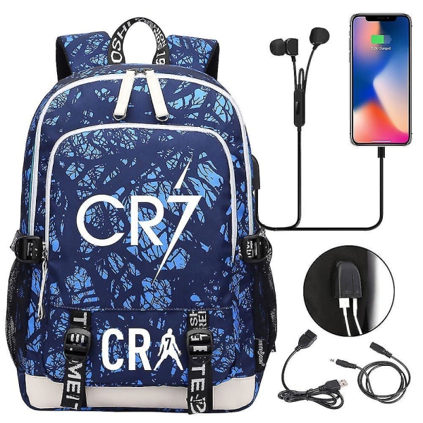 Cr7 ryggsäck för tonåringar, USB Charge multifunktionell vattentät skolväska med laptopfack, dagsäck med hög kapacitet, Mochilas 11