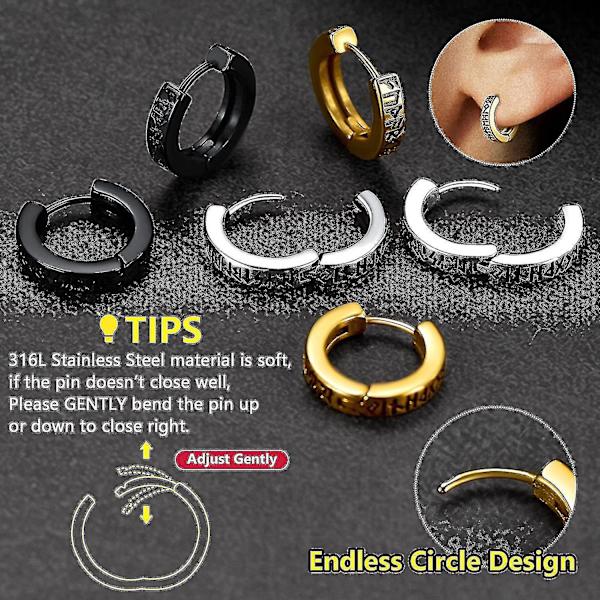 Norse Viking Runes Hoop Korvakorut Miesten Naisten 12mm Huggie Hoops Hienolla lahjapakkauksella