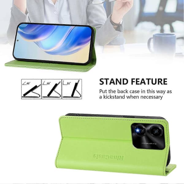 Kompatibelt läderfodral för Honor X5c Plus RINACASIS RC01 mobilskal med RFID-plånboksstativ Green