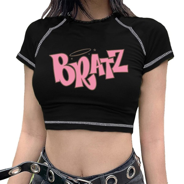 Naisten T-paita Y2k Vintage T-paita Street Goth T-paita Harajuku Musta Naisten Lyhythihaiset T Topit Bratz Print Roupas Femininas Black L