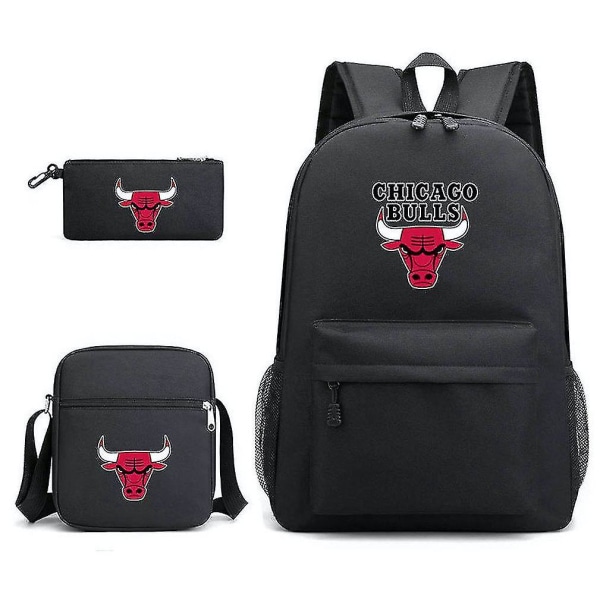3 stk/sett Basketball Star Skoleveske The Team Of Chicago Bulls Satchel Ryggsekk Med Pencil Bag Messenger Bag