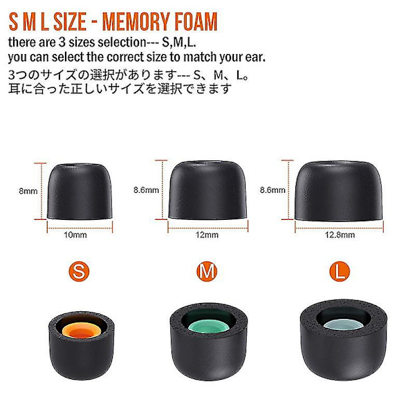 Memory foam , joka on yhteensopiva Sony Wf-1000xm4 Wf Wi Xba -sarjan kanssa Wf-sp900 Wf-xb700 Wi-1000x, tranya By Tennmak Large-6PCS