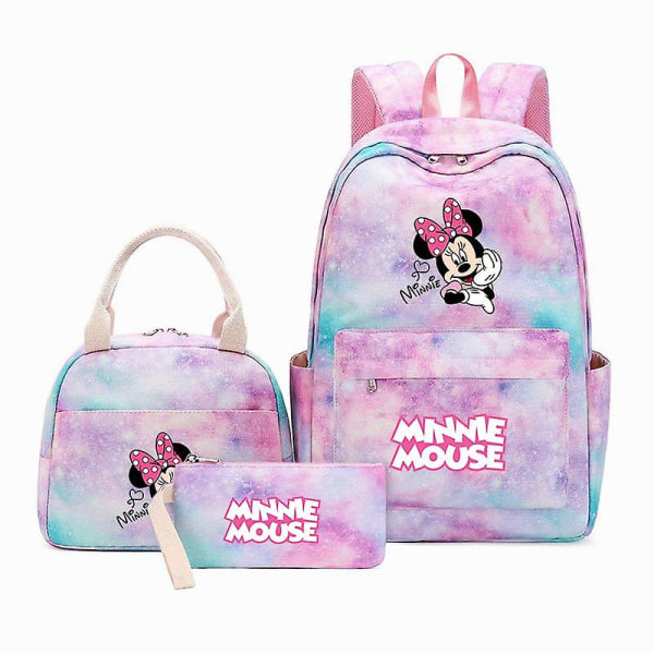3 stk/sæt Mickey Minnie Mouse Rygsæk Farverig Taske Pige Skoletasker Teenager Med Madpakke Rejse Mochilas 16
