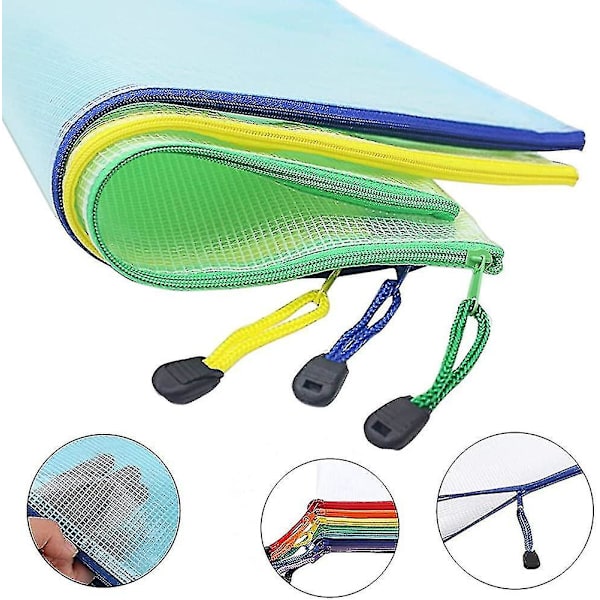 16 stykker dokumentpose mesh poser sett Din A4 glidelås poser Plast zip poser Gift_b